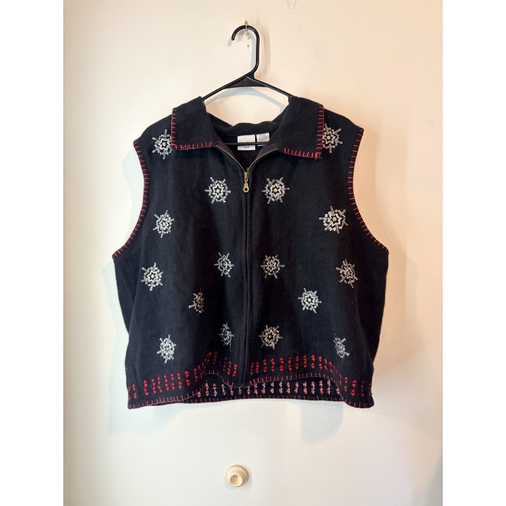 Carolina Colours Women's Snowflake Plus Vest Size 22/24 Black Wool Blend